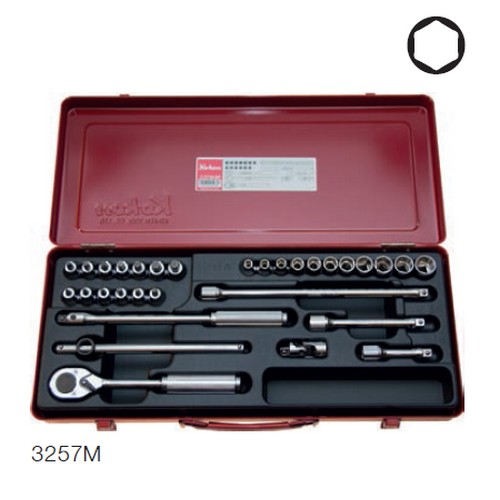 SKI - สกี จำหน่ายสินค้าหลากหลาย และคุณภาพดี | KOKEN 3257M บ๊อกซ์ชุด 6P 31 ชิ้น (มิล) ในกล่องเหล็ก