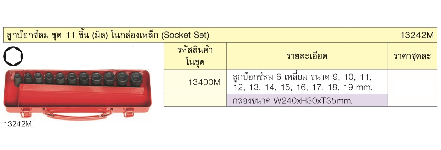 KOKEN 13242M ลูกบ๊อกลม ชุด 11 ชิ้น(มิล) ในกล่องเหล็ก 