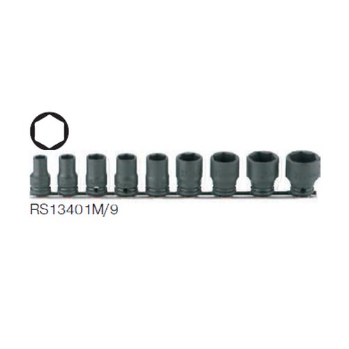 KOKEN RS13401M/9 ลูกบ๊อกซ์ลม สั้น ขอบบาง 6P ขนาด 3/8นิ้ว ชุด 9 ชิ้น