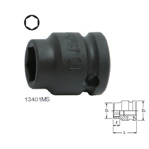 KOKEN 13401MS-8 ลูกบ๊อกซ์ลม สั้น ขอบบาง 6P ขนาด 3/8นิ้ว-8