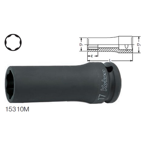 SKI - สกี จำหน่ายสินค้าหลากหลาย และคุณภาพดี | KOKEN 15310M ลูกบ๊อกซ์ลม ยาว ถนอมมุมน๊อต 6P (มิล) ขนาด 5/8นิ้ว-19