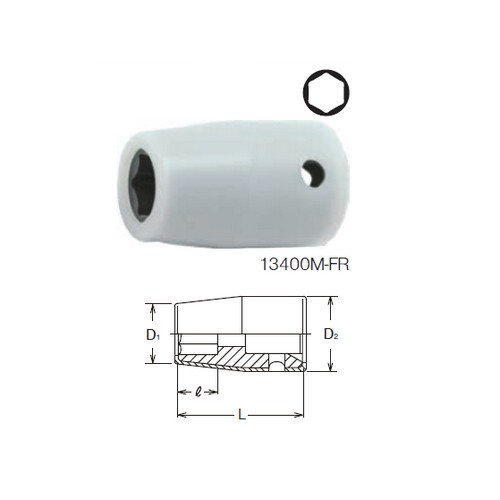 KOKEN 13400M-FR-8FR ลูกบ๊อกลม สั้น พร้อมปลอกป้องกัน 3/8นิ้ว-6P-15.7mm.