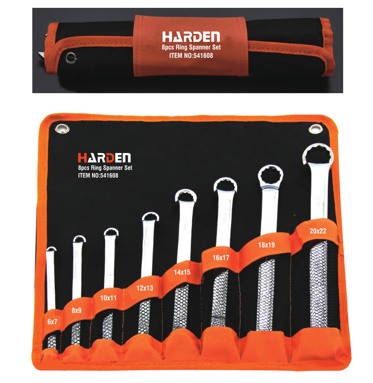 HARDEN ประแจแหวน 8 ตัว/ชุด  (6x7-20x22 ) #541608