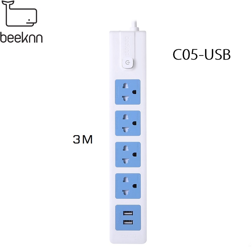 SKI - สกี จำหน่ายสินค้าหลากหลาย และคุณภาพดี | BEEKNN C05-USB ปลั๊กไฟ 4ช่อง 2USB 2.1A 1สวิทช์ สายไฟยาว 3 เมตร
