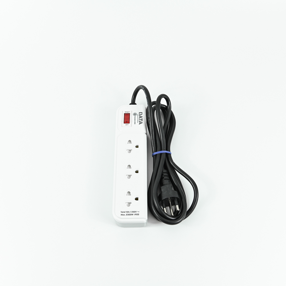 DATA AP3159 ปลั๊กไฟ 3 ช่อง 1 สวิตช์ 2 เมตร สีเทา 10A 2300W
