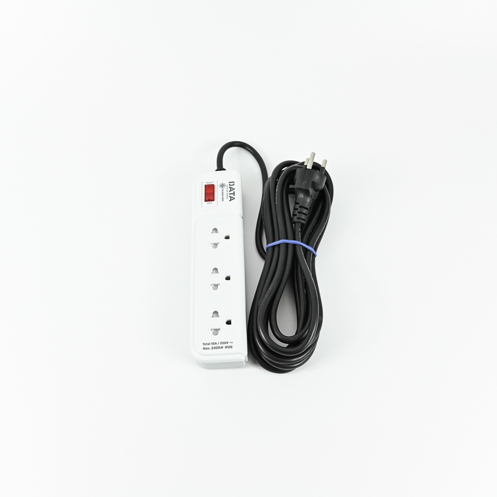 DATA AP3159 ปลั๊กไฟ 3 ช่อง 1 สวิตช์ 5 เมตร สีเทา 10A 2300W
