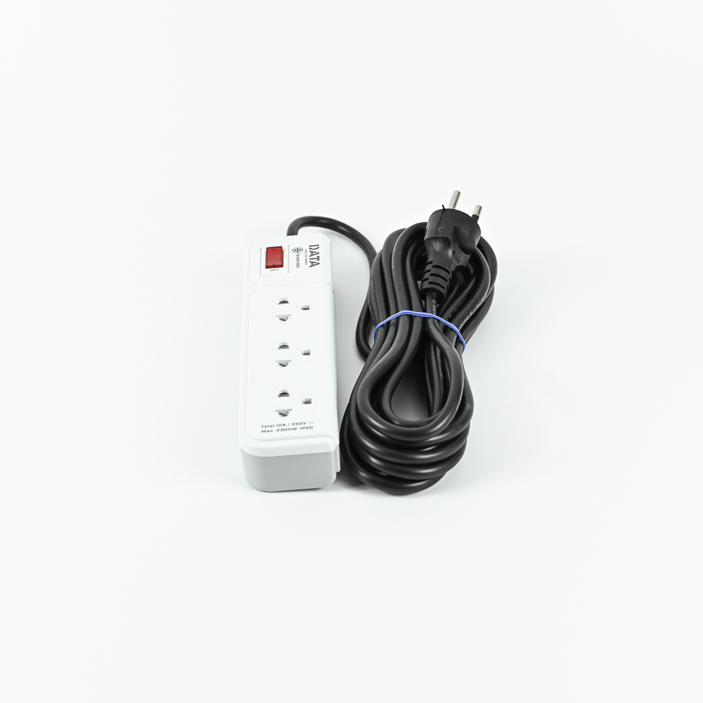 DATA AP3159 ปลั๊กไฟ 3 ช่อง 1 สวิตช์ 5 เมตร สีเทา 10A 2300W