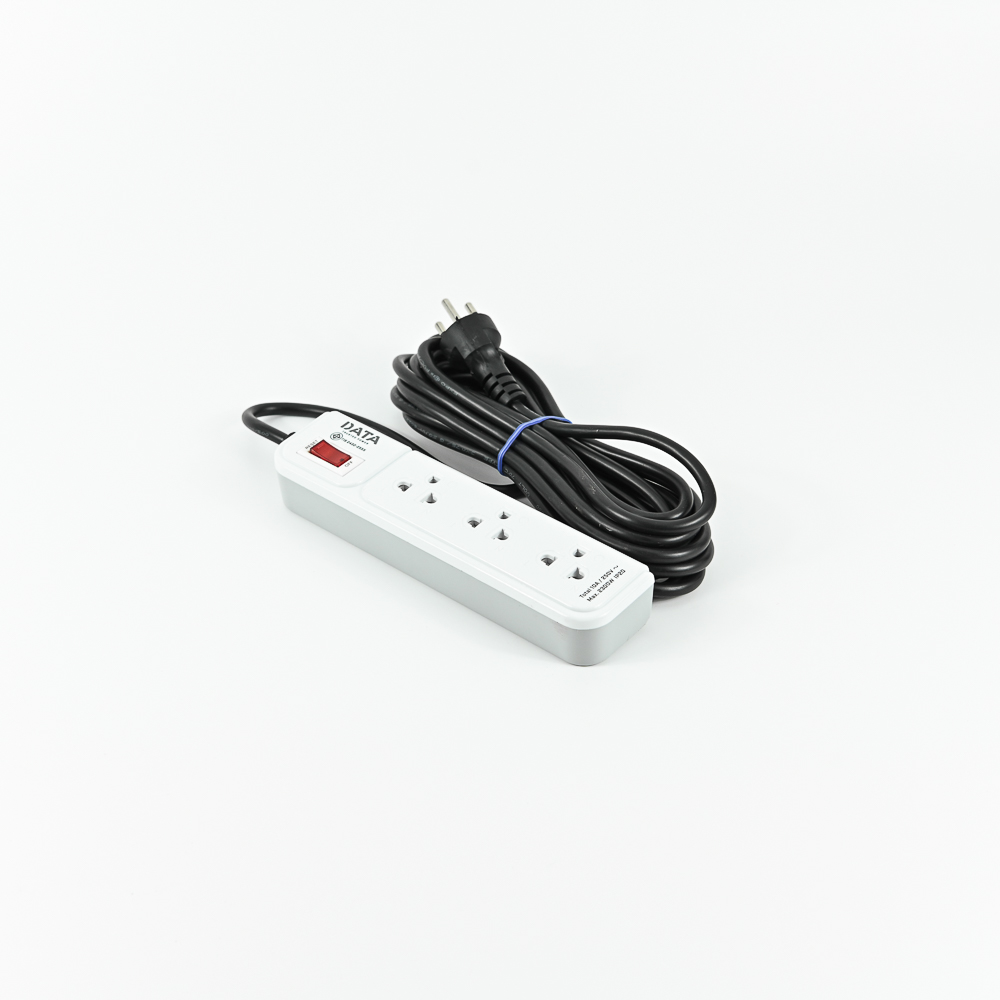 DATA AP3159 ปลั๊กไฟ 3 ช่อง 1 สวิตช์ 5 เมตร สีเทา 10A 2300W