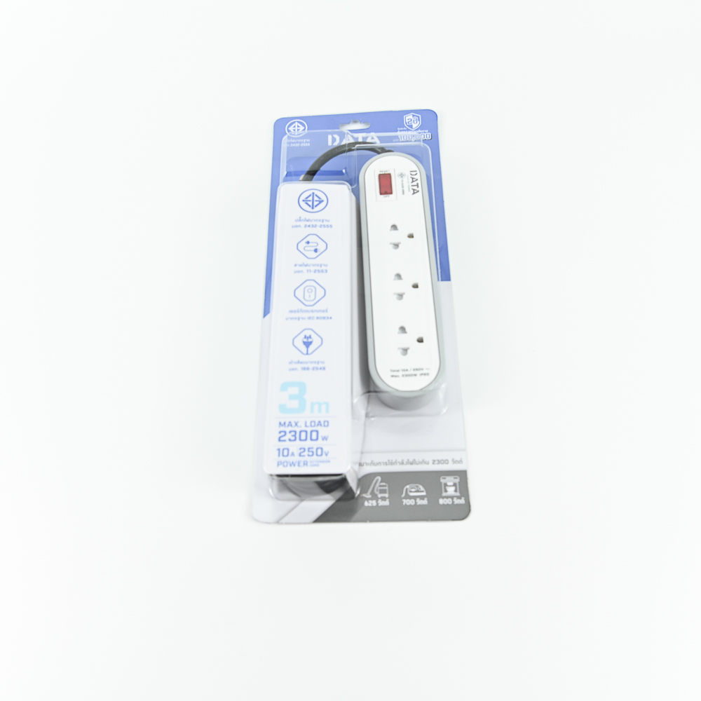 DATA AP3146 ปลั๊กไฟ 3 ช่อง 1 สวิตช์ 3 เมตร สีเทา 10A 2300W