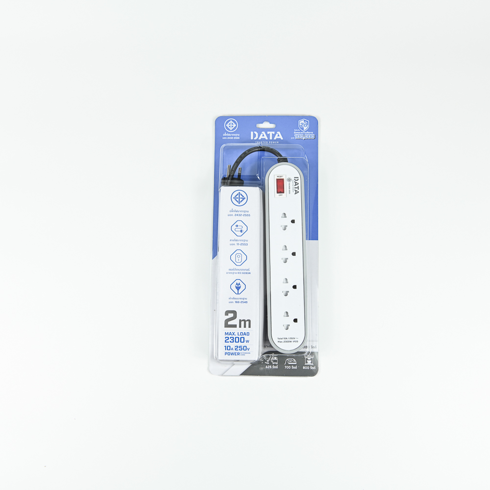 DATA AP4156 ปลั๊กไฟ 4 ช่อง 1 สวิตช์ 2 เมตร สีเทา 10A 2300W