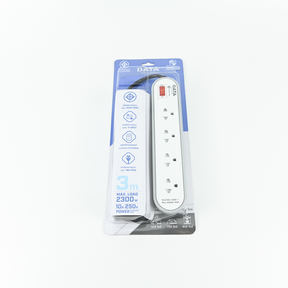 DATA AP4156 ปลั๊กไฟ 4 ช่อง 1 สวิตช์ 3 เมตร สีเทา 10A 2300W