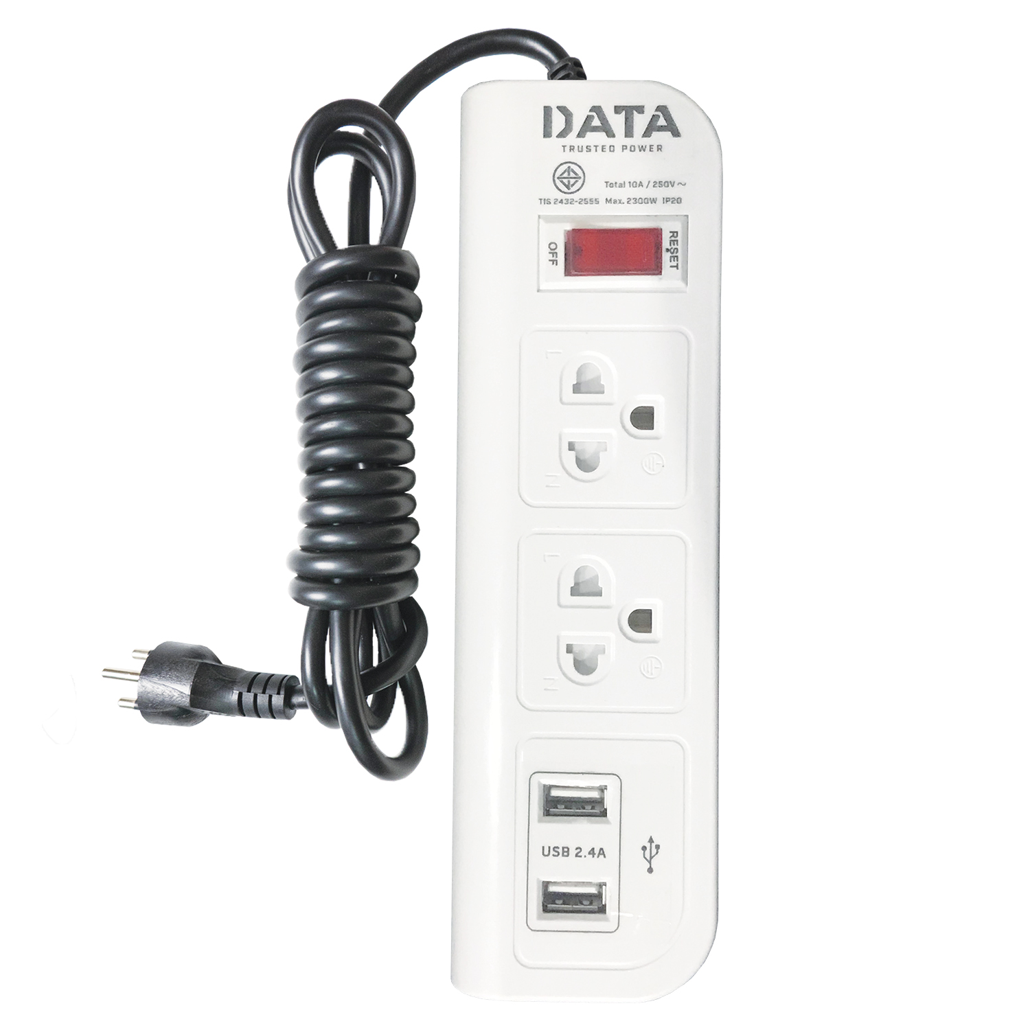 DATA WL128i ปลั๊กไฟ 2 ช่อง 1 สวิตช์ 2 USB 3 เมตร 10A 2300W