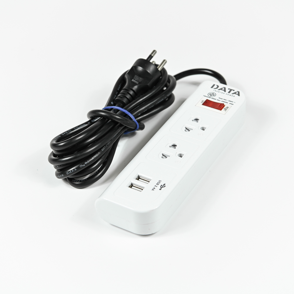 DATA WL128i ปลั๊กไฟ 2 ช่อง 1 สวิตช์ 2 USB 3 เมตร 10A 2300W