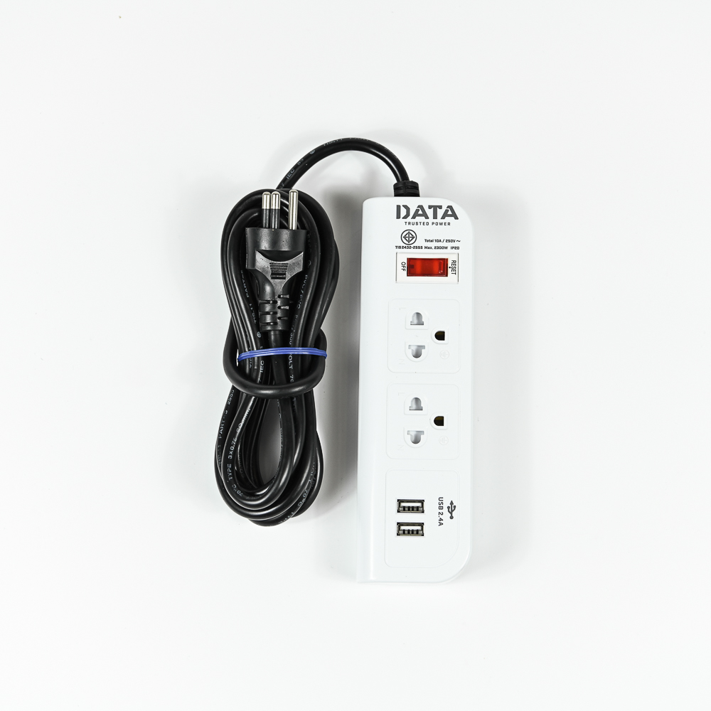 DATA WL128i ปลั๊กไฟ 2 ช่อง 1 สวิตช์ 2 USB 3 เมตร 10A 2300W