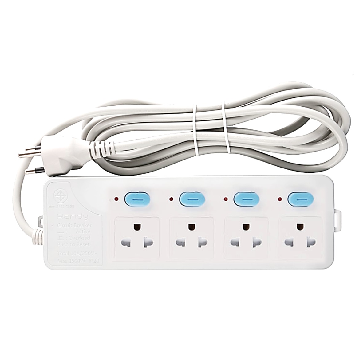 Randy 888-3M ปลั๊กไฟ - 4ช่อง 4สวิทช์ สายไฟยาว 3 เมตร กำลังไฟ 10A-2300W