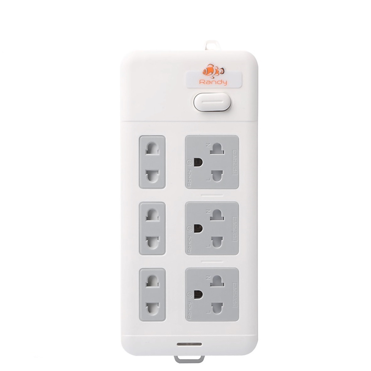 Randy D1616A ปลั๊กลอย - 6ช่อง 1สวิตช์ + ปลั๊กตัวผู้  กำลังไฟ 16A-3680W