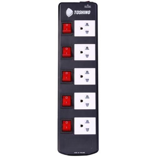 TOSHINO TIS515-5M รางปลั๊กไฟ 5 ช่อง 5 สวิตช์ สาย 3x1.5 ยาว 5 ม. (3600W)
