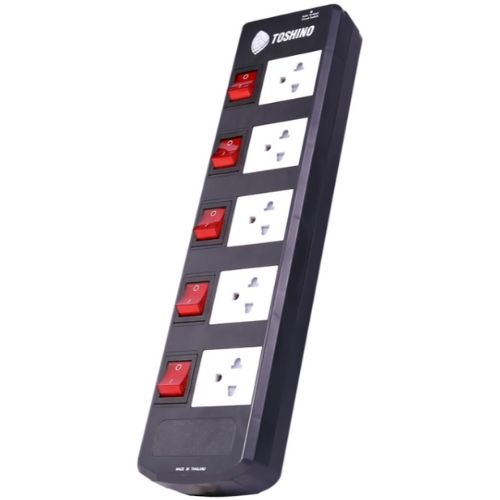 TOSHINO TIS515-10M รางปลั๊กไฟ 5 ช่อง 6 สวิตช์ สาย 3x1.5 ยาว 10 ม. (3600W)