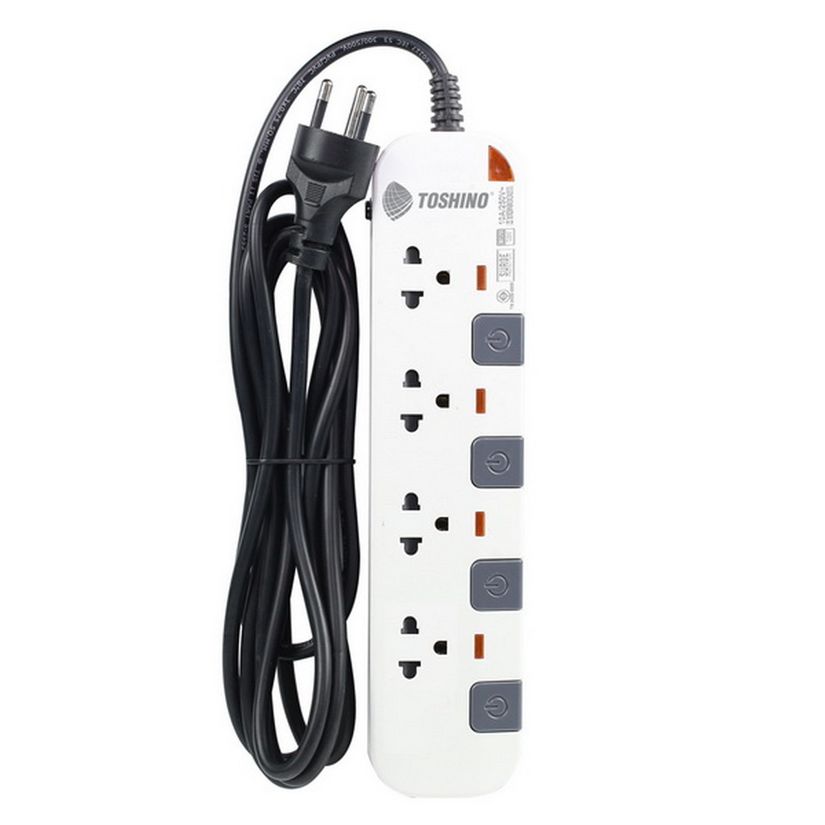 TOSHINO P4375-5M(WG) รางปลั๊กไฟ 4 ช่อง 4 สวิตช์ สาย 3x0.75 ยาว 5 ม.