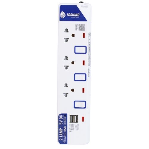 SKI - สกี จำหน่ายสินค้าหลากหลาย และคุณภาพดี | TOSHINO ET-913USB รางปลั๊กไฟ 3 ช่อง 2USB 3 สวิตช์สาย 3x0.75 ยาว 3 ม.