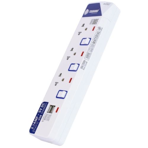 TOSHINO ET-913USB รางปลั๊กไฟ 3 ช่อง 2USB 3 สวิตช์สาย 3x0.75 ยาว 3 ม.