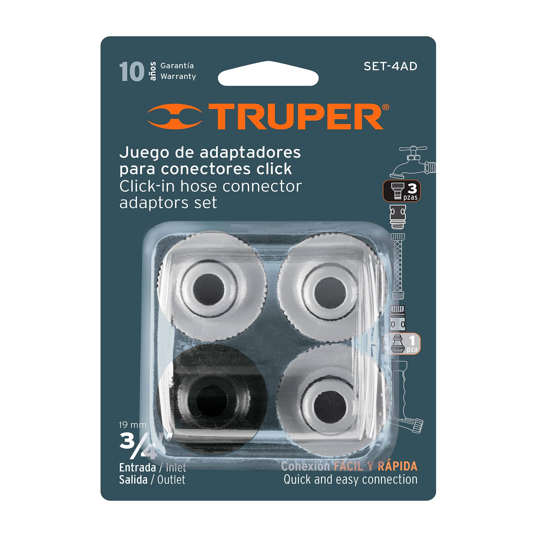 TRUPER 12730 ชุดข้อต่อ 4 ชิ้น 1/2 นิ้ว สวมเร็ว (SET-4AD)