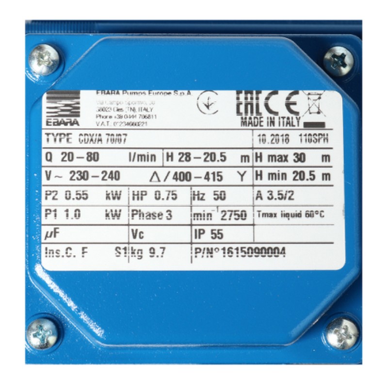 EBARA CDX-70/07 ปั๊ม SS304 ใบพัดเดี่ยว 3 สาย