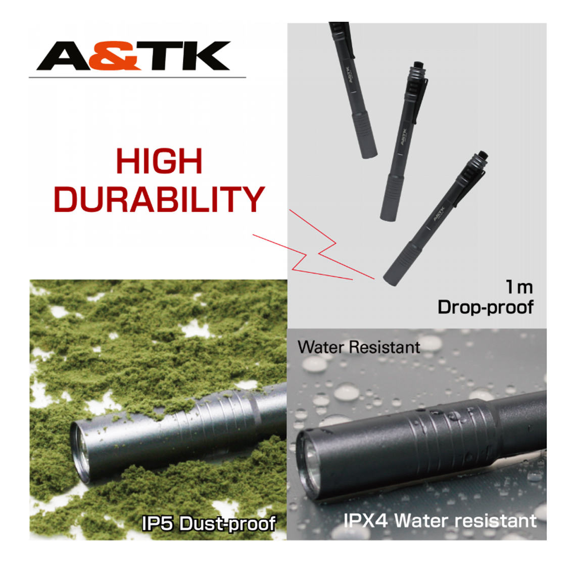 A&TK MNR-001G ไฟฉายสีเทาส่องสว่าง 110 lm (ใช้ถ่าน 2AAA 2 ก้อน)