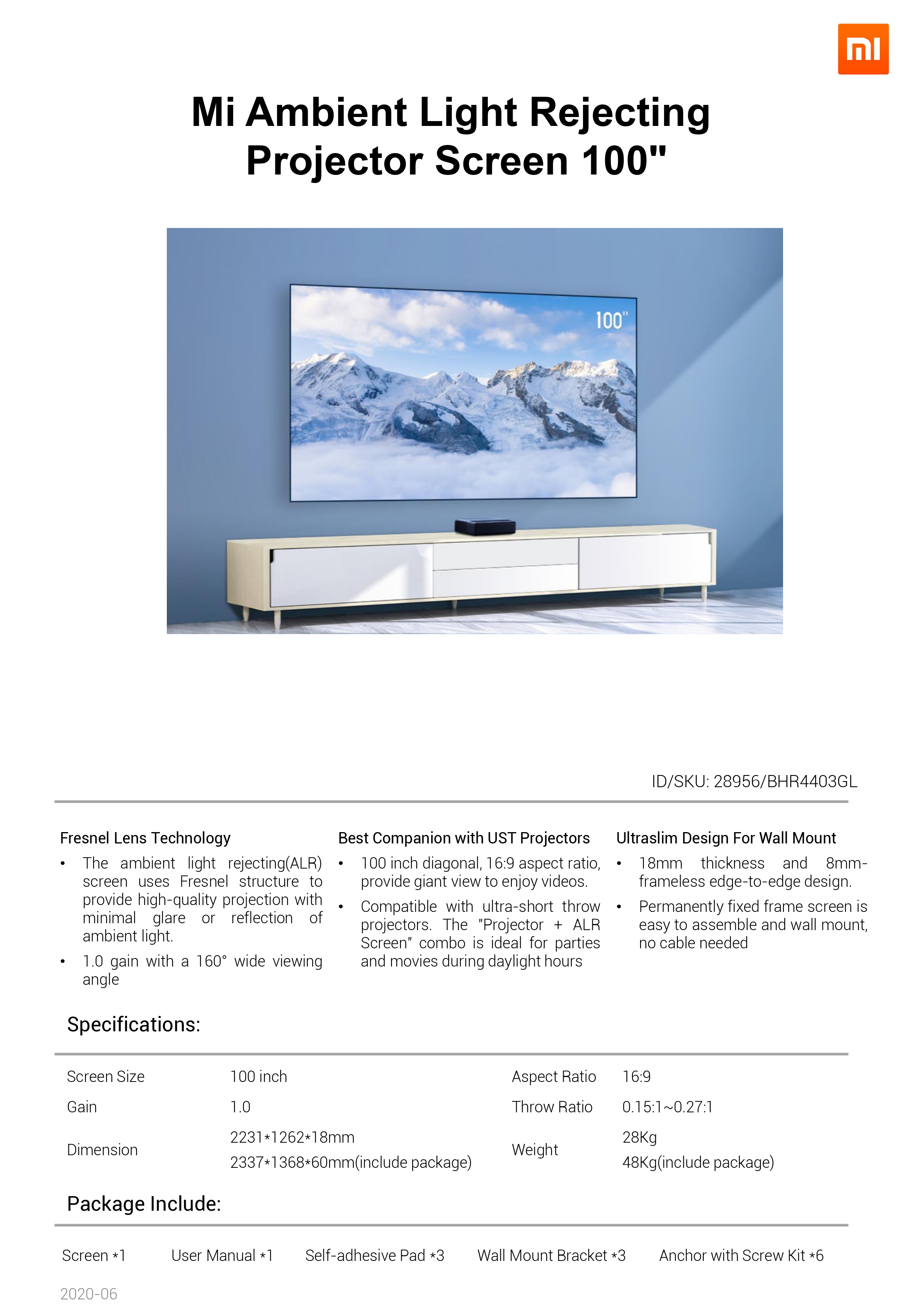 XIAOMI-จอโปรเจ็คเตอร์-ขนาด-100-นิ้ว-จอ-ALR-เหมาะสำหรับโปรเจคเตอร์แบบ ...